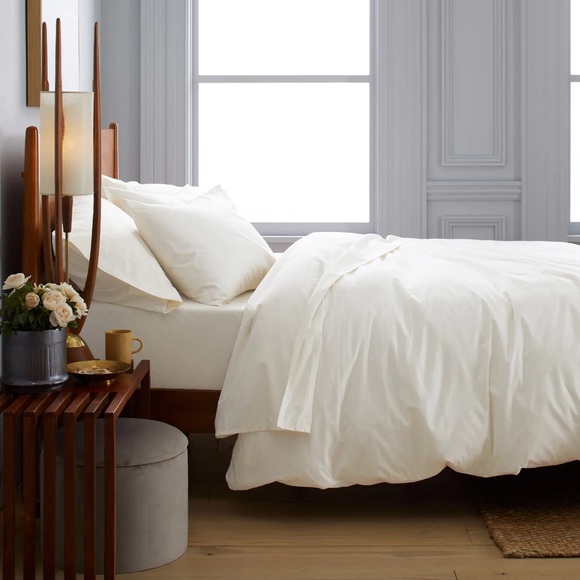 QUINCE NWT classic organic percale pipes duvet -full/queen -white